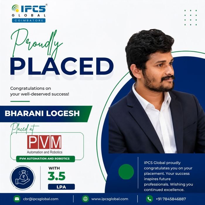 Bharani Logesh placed at PVM Automation and Robotics with 3.5 LPA