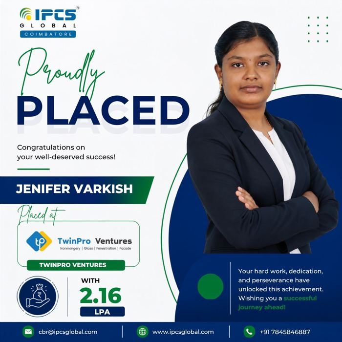 Jenifer Varkish placed at TwinPro Ventures with 2.16 LPA