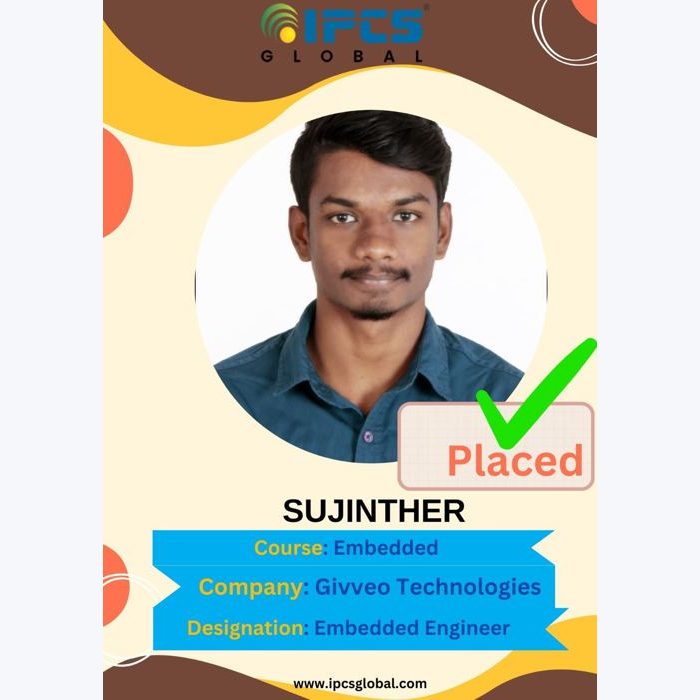 Sujinther placed at Givveo Technologies as Embedded Engineer